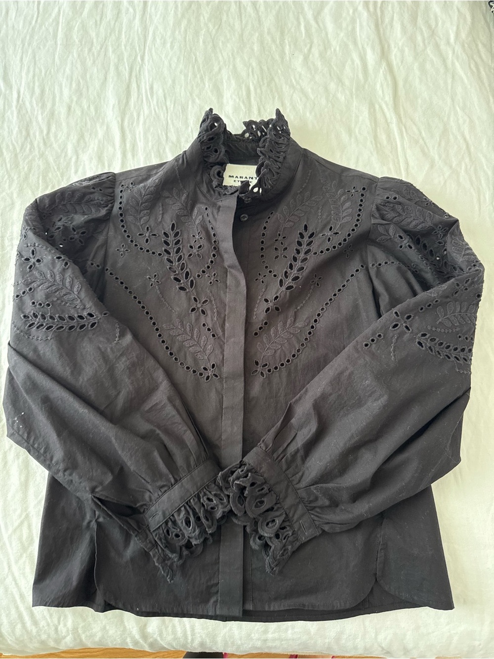Isabel Marant Etoile Black Eyelet Embroidered Blouse